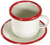 IBILI Mug with Plate of Enamelled Steel in White/red, 8.5 x 8.5 x 7 cm
