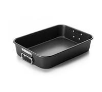 IBILI Roasting Pan with Folding Handles 40x28x6,8 cm, Metal, Black/Silver, 40 x 28 x 6.8 cm