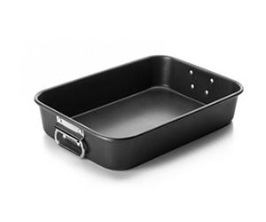 IBILI Roasting Pan with Folding Handles 40x28x6,8 cm, Metal, Black/Silver, 40 x 28 x 6.8 cm