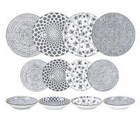 IBILI - Servizio da tavola 12 pezzi Armonia Nero, Piatti in porcellana per 4 persone