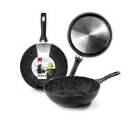 IBILI, Wok Natura, 30 cm, alluminio, antiaderente stile pietra, adatto per l’induzione.