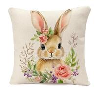 IBILIU Federa per cuscino con coniglietto acquerello, 45 x 45 cm, in cotone e lino, decorativa, per divano, camera da letto