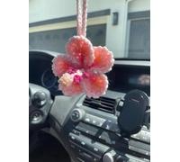 Ibisco decorazioni auto, Ciondolo Auto Fiore Uncinetto,Ornamenti Floreali per Specchietto Retrovisore Auto, Accessori Donna, car accessories interior, Ciondolo per Intrecciato Bohémien (rosa)