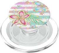 Ibisco Fiori Floreale Rosa Strisce Blu Spiaggia Tropicale PopSockets PopGrip per MagSafe