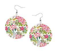 Ibisco Fiori Stampa Piercing Rotondo Orecchini In Pelle Set 1 Paio di Eleganti Orecchini In Pelle Penzolare Cerchio Per Le Donne Gioielli Regali, One Size, Poliestere