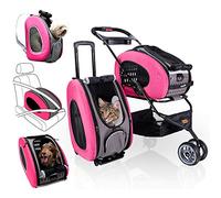 ibiyaya - Trasportino e passeggino compatto 5 in 1 convertibile e pieghevole per piccoli animali domestici - Multifunzionale Combo System Passeggino per gatti e cani - Animali fino a 7,3 kg - Rosa