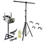 Ibiza - Confezione LED Luce DJ - Supporto 2 in 1 Ibiza Light - Macchina Fumo LSM900W - 4 Appendini Ganci Sera Festa Dj