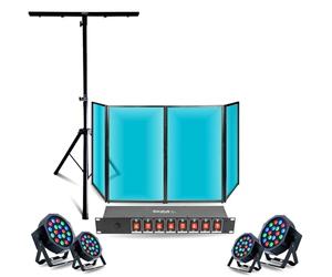 Ibiza - Confezione Luce Facade DJ Lycra Bianco 1200 x 700 - Supporto supporto Mooving Light - 4 Proiettori RGB PAR - Dispatching 8 Vie - Serata