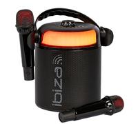 Ibiza - KARAHOME-BK - Sistema di altoparlanti KARAOKE a batteria con due microfoni wireless (alimentazione a batteria) - Bluetooth, USB, MicroSD, USB, AUX e COAX - Nero