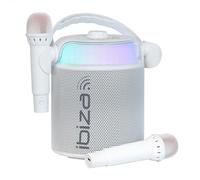Ibiza - KARAHOME-WH - Altoparlante KARAOKE a batteria con due microfoni wireless (a batteria) - Bluetooth, USB, MicroSD, USB, AUX e COAX - Bianco