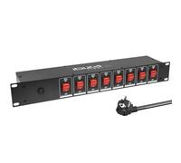 Ibiza - LC806S-FR - Presa di corrente da incasso a 8 vie da 19' con interruttori dedicati - Lega di alluminio nero - 8 prese E-type