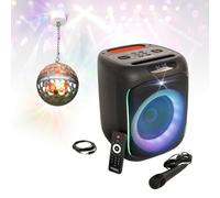 Ibiza - Pacchetto altoparlante Karaoke Autonomo Bluetooth Luminoso CUBE180 180W SD USB 1 Micro - Gioco Luce Astro-Ball8 - Regalo Bambino Compleanno