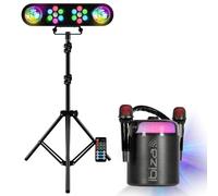 Ibiza - Pacchetto altoparlante Karaoke Ibiza Bluetooth portatile Autonomo KARAHOME-BK 120W USB 2 microfoni senza fili - Piede Luce 2 Proiettori 2 Astros