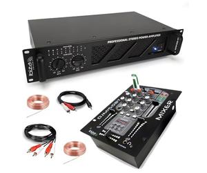 Ibiza - Pacchetto DJ Sono Amplificatore Ibiza Sound AMP300-MKII 480W - Mixer Bluetooth DJM150USB-BT USB Jack - Cavi RCA Jack altoparlanti inclusi