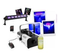Ibiza - Pack macchina affumicata professionale 1000W BoomToneDJ F1000PRO 2 telecomandi - Barra luce nera UV LEDUVBAR6 - Liquido fumo 1L