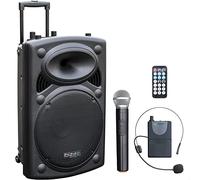Ibiza - PORT15VHF-BT - Altoparlante portatile 15"/800W MAX con 2 microfoni (VHF), telecomando e custodia protettiva - Bluetooth, USB, SD - autonomia da 6 a 8 ore - Speaker Box