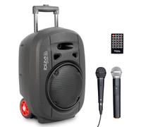 Ibiza - PORT8UHF-MKII-TWS - Altoparlante portatile da 8"/400 W MAX con 1 microfono cablato e 1 microfono UHF, telecomando e custodia per il trasporto - Bluetooth, USB, SD e TWS - 6-8 ore di autonomia