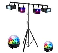 IBIZA SOUND LIGHT - Set di 6 giochi leggeri con supporto per piedi, 2,80 m, 2 effetti Derby, 2 Strobos, 2 Astro, DJ - Matrimonio, Festa - Compleanno - Serata