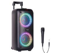 Ibiza - VENUS600 - Altoparlante portatile 2x8"/20 cm, 600W a batteria con effetto luce sul pannello frontale e microfono cablato - Bluetooth, USB, microSD, AUX e MIC - Nero