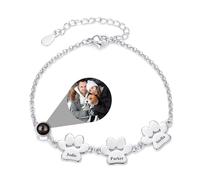 IBLUCTRY Braccialetto personalizzato con proiezione di zampa di cane personalizzato con foto zampa con nome braccialetto commemorativo per animali domestici gioielli per donne amanti degli animali