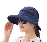 IBLUELOVER Cappello da donna con visiera parasole, vuoto, protezione UV 50+, cappello a coda di cavallo con visiera staccabile a tesa larga con fiocco, per attività all'aperto, spiaggia, ciclismo,