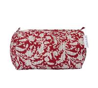 IBOAH Beauty case da viaggio con stampa organizer da bagno, borsa per il trucco in cotone imbottito per donne, uomini e neonati, con fodera impermeabile interna, Rosso Fiori Bianchi, Mediano, Beauty