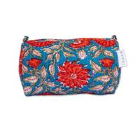 IBOAH Beauty case da viaggio con stampa organizer da bagno, borsa per il trucco in cotone imbottito per donne, uomini e neonati, con fodera impermeabile interna, Blu Fiori Arancione, Mediano, Beauty