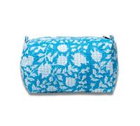 IBOAH Beauty case da viaggio con stampa organizer da bagno, borsa per il trucco in cotone imbottito per donne, uomini e neonati, con fodera impermeabile interna, Fiori blu chiaro, Mediano, Beauty case