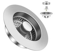 IBOPUXIU Filtro Lavandino Cucina in Acciaio Inossidabile 3 in 1, per Profondità > 37 mm (Foro per Lavello 75-87 mm), con Meccanismo Pop-up, Lavabile e Rimovibile