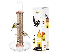 iBorn Mangiatoia per uccelli da appendere all'esterno, 6 porte, mangiatoia per uccelli cardinali, in alluminio, finitura in rame spazzolato, 35,5 cm, 6 porte (semi non inclusi)