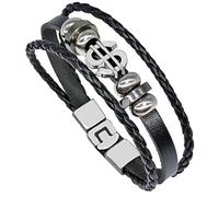 IBOWZ Bracciale Uomo Pelle Braccialetti da Uomo,Braccialetti per Uomo,Moda One Piece Bracciale con Logo USDollar Braccialetti in Pelle Nera Punk per Ragazzi Braccialetti Intrecciati Punk Rock AC