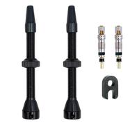 IBRIQO® Pack 2 Valvole 60 mm Presta Tubeless Bicicletta MTB - Strada | 2 Valvole + 2 Obus + 1 Chiave Smontare Obus | Valvola Aria - Nero - Alluminio | Senza Perdite D'aria - Compatibile con Mousses