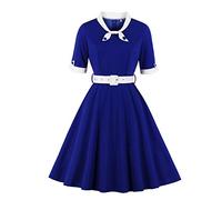 IBTOM CASTLE Abito da donna vintage anni '40, a maniche corte, linea ad A, abito da cocktail, svasato, retrò, con fiocco, con cintura, per matrimoni, ospiti, estate, vacanze, tea party, XXL