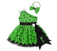 IBTOM CASTLE Bam Bam Costume per Bambinie - Bambini Costume da Caveman Uomo delle caverne in maschera Halloween Carnevale Festa di compleanno Servizio fotografico Outfit Verde 5-6 Anni