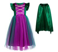 IBTOM CASTLE Costume di Halloween da Strega Cattiva Hocus Pocus Principessa Winifred Sarah Mary Sanderson Cosplay Vestire con Mantello Abiti di Natale e Carnevale Verde 4-5 Anni