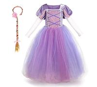 IBTOM CASTLE Costumi Bambina Principessa Sofia Vestito Carnevale Lunga Manica Tulle Cosplay Festa Nuziale Compleanno Cerimonia Abito Ragazze Viola+Fascia 6-7 Anni