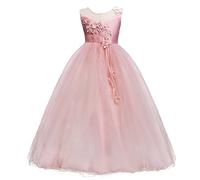 IBTOM CASTLE Fiore Ragazze Bambina Lungo Cerimonia Ricamo Vestito Elegante Bambini Principessa Formale Pageant Rosa 7-8 Anni