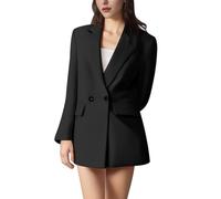 IBTOM CASTLE Giacche formali da donna: blazer casual da lavoro, doppiopetto, bottoni a maniche lunghe con tasche, abbigliamento formale da donna per lavoro, ufficio, riunioni, Nero , S