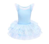 IBTOM CASTLE Ragazze Leotard Vestito da Balletto Body tutù Senza Maniche Danza Ginnastica Leotard con Tulle Gonna Volant Fiore Leotard Costume da Ballo Principessa Fata Ballerina 02-Blu 7-8 Anni
