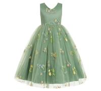 IBTOM Castle Vestito da Bambina con tutù Ricamato, per Matrimonio, Damigella d'Onore, Ragazza, piratesimo, Festa di Compleanno, Abito da Ballo, Verde Salvia., 7-8 Anni