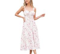 IBTOM CASTLE Vestito Lungo Donna Elegante Abito Boho Spaghetti Straps Split Stampa Floreale Taglio Basso Corsetto Abito da Sera Cerimonia Donna Vestiti Estivi Donna Abiti Prendisole Bianco-Rosa XS