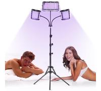 Ibtyzo Lampada Abbronzante da Casa - Lampade Abbronzanti a Tre Teste con 144 LED Lampada Abbronzante Viso e Corpo con Altezza e Angolazione Regolabili del Supporto