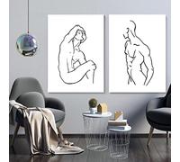 IBUKHSDGYIFH Figura maschile Tela Dipinto Uomo Nudo Poster Stampa Disegno al tratto Corpo Astratto Stampe di arte della parete Decorazione immagine minimalista Senza cornice-40x50cmx2
