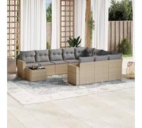 IBUQDDV 11 pezzi - Set divano da giardino con cuscino, beige, in polyrattan, design modulare con vano portaoggetti e sacchetto impermeabile, durevole in rattan PE per terrazza, piano del tavolo