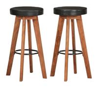 IBUQDDV 2 sgabelli da bar in vera pelle e legno di acacia con robusta struttura in legno di ferro per un design senza tempo e una stabilità duratura