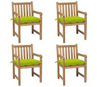 IBUQDDV 4 sedie da giardino in legno massello teak con cuscini verde chiaro, resistenti alle intemperie, per terrazze e giardini, sedie in legno durevoli con cuscino imbottito,