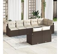 IBUQDDV 8 pezzi Set da pranzo da giardino con cuscino in polyrattan marrone, divano angolare e braccia, per terrazza, set modulare per 8 persone, resistente alle intemperie e durevole