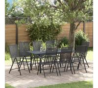 IBUQDDV 9 pezzi tavolo da pranzo da giardino in acciaio antracite con 8 sedie regolabili per sala da pranzo all'aperto, impermeabile e resistente al vento per l'uso tutto l'anno, robusto