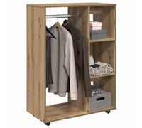 IBUQDDV Appendiabiti in rovere Artisan, 80 x 40 x 110 cm, in legno con ruote e supporto a parete, ampio scomparto aperto e 3 ripiani laterali per vestiti, scarpe e accessori