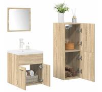 IBUQDDV Armadio da bagno a parete con lavabo in ceramica e specchio - Mobile in legno durevole con spazio per utensili da bagno e organizer per trucchi